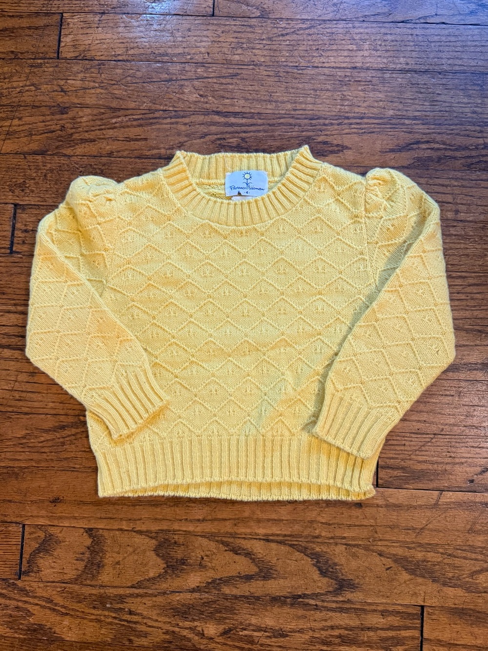 Vintage 1970s Sunshine Yellow Knit Girls Sweater - Classic Diamond Stitch